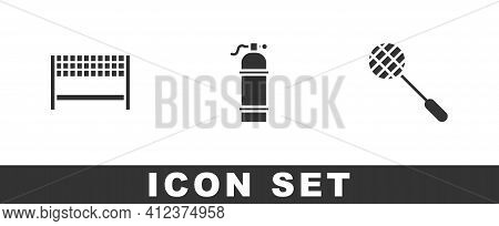 Set Ribbon In Finishing Line, Aqualung And Tennis Racket Icon. Vector