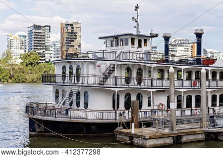 Brisbane, Queensland, Australia - March 2021: Sailing The Brisbane River Providing Showboat Cruises 