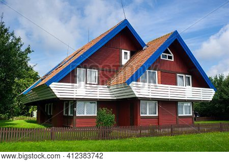 August 17, 2017 Nida, Lithuania, Old Lithuanian Traditional Wooden House In Nida