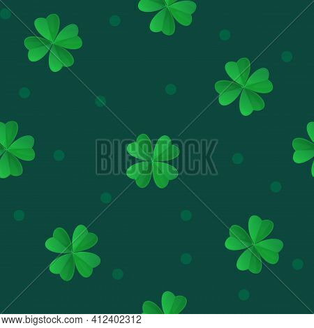 Saint Patrick Day Green Clover Seamless Pattern. Can Be Used As Fabric Texture, Background, Wrapping