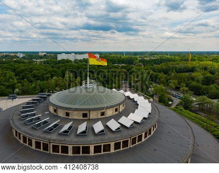 Wroclaw, Poland - May 13 2020: Aerial Drone View To Centennial Hall