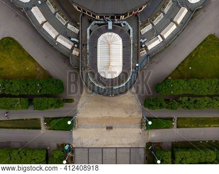 Wroclaw, Poland - May 13 2020: Aerial Drone View To Centennial Hall