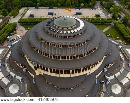 Wroclaw, Poland - May 13 2020: Aerial Drone View To Centennial Hall