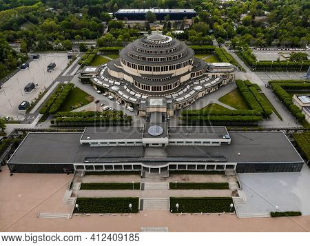 Wroclaw, Poland - May 13 2020: Aerial Drone View To Centennial Hall