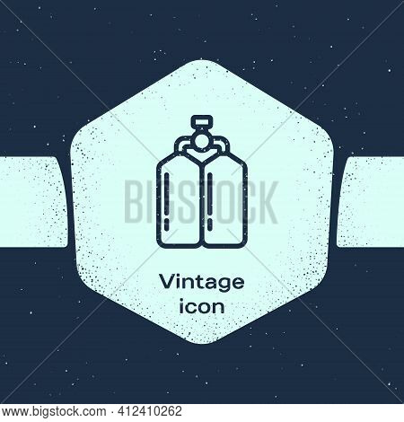 Grunge Line Aqualung Icon Isolated On Blue Background. Oxygen Tank For Diver. Diving Equipment. Extr