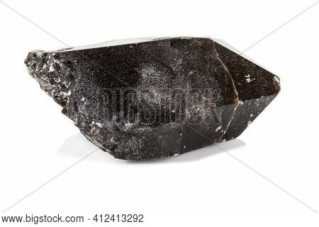 Macro Mineral Stone Morros Smoky Quartz, Morion Rauchtopaz On A White Background