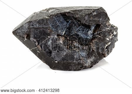 Macro Mineral Stone Morros Smoky Quartz, Morion Rauchtopaz On A White Background
