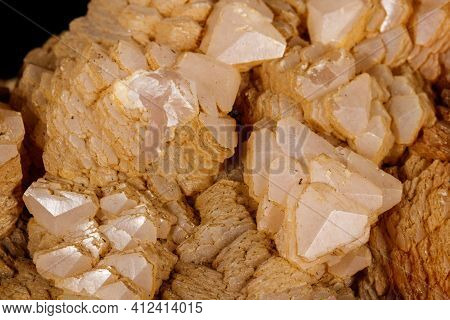 Macro Calcite Mineral Stone On Sphalerite Black Background