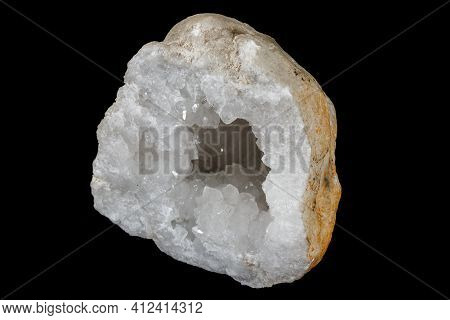 Macro Mineral Stone Quartz Geode Black Background