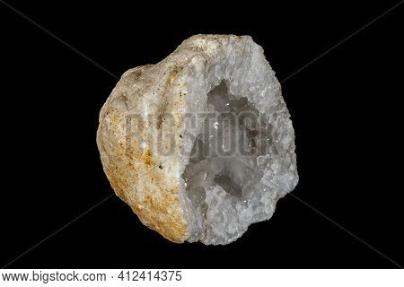 Macro Mineral Stone Quartz Geode Black Background