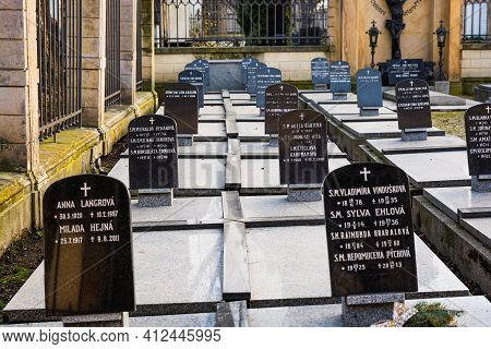 Prague, Czech Republic - February 24, 2021. The Non-public Cemetery Of The Nuns As A Part Of Vysehra