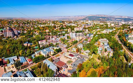 Kislovodsk Kurortny Boulevard Aerial Panoramic View. Kislovodsk Is A Spa City In Caucasian Mineral W