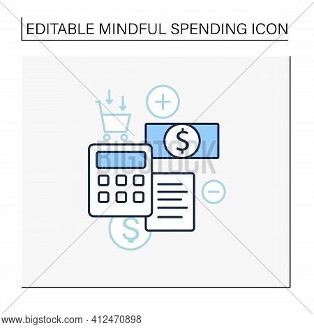 Budgeting Line Icon. Creating Plan To Spend Money. Rational Money Distribution.cash Counting. Though