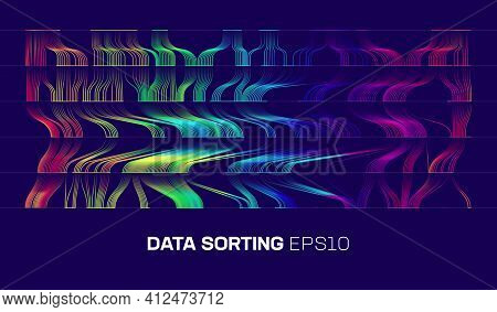 Data Sorting Cascade Background. Blockchain Stream. Big Data Analysis Vector Background. Geometric V