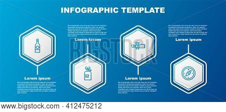 Set Line Bottle Of Vodka, Camping Gas Stove, Sniper Optical Sight And Compass. Business Infographic 