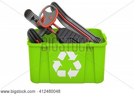 Recycling Trashcan With Snowracer, 3d Rendering Isolated On White Background