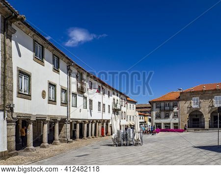 Guarda, Portugal; August 2020:  Side View Of Luís De Camoes Square In Guarda,