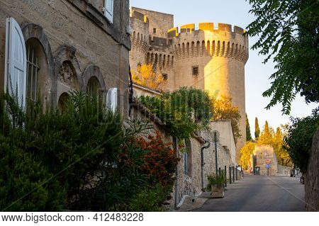 Old Buildings And Narrow Streets In Medieval Town Villeneuve Les Avignon In Summer