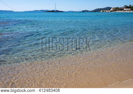 Summer Vacation On French Riviera, Crystal Clear Azure Blue Water Of  Mediterranean Sea In Saint Cla