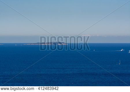Summer Vacation On French Riviera, View On Azure Blue Mediterranean Sea Near Le Lavandou, Var, Prove