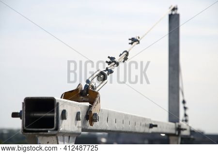 Rope Lockers In Rear Beam Of Suspended Wire Rope Platform For Facade Works On High Multistorey Build