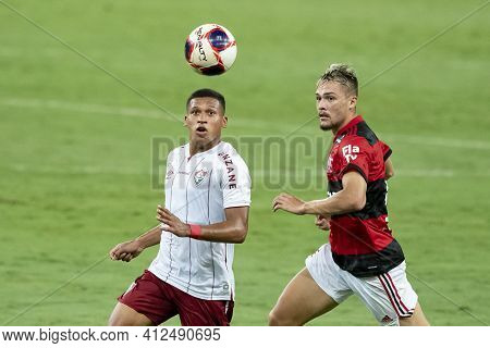 Rio, Brazil - March 14, 2021: Fernando Pacheco In Ball Dispute With Noga Player In Match Between Fla