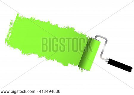 Icon With Green Stripe Roller. Repair Icon Vector. Brush Stroke. Stock Image. Eps 10.