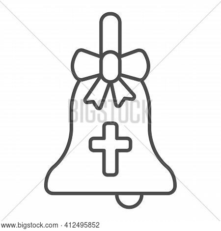 Bell With Cross And Bow Thin Line Icon, Happy Easter Concept, Traditional Easter Symbol On White Bac