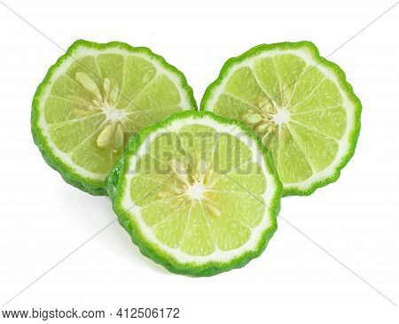 Cloue Up Of Bergamot Slide On White Background.