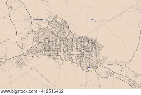 Vector Map Of Tabriz, Iran, State Of Iran. Street Map Poster Illustration. Tabriz Map Art.
