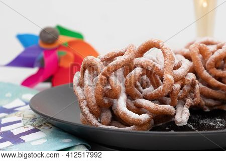 Traditional Finnish May Day Funnel Cake, Tippaleipa. Close Up.