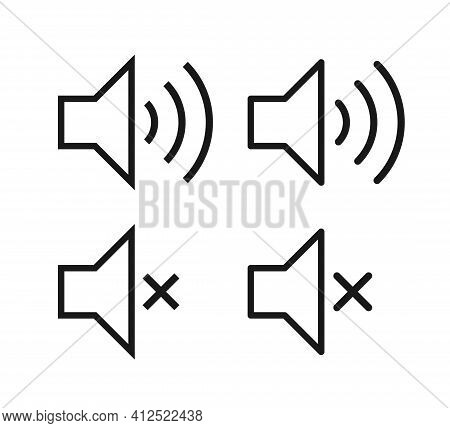 Speaker Audio Icon Set. Volume Voice Control On Off Mute Symbol. Flat Application Interface Sound Si