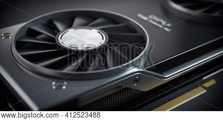 GPU Graphics card cooler close up. Modern gaming  graphics processing unit.  3d illustration