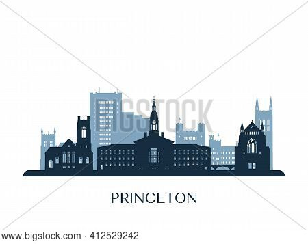 Princeton Skyline, Monochrome Silhouette. Design Vector Illustration.