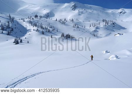Ski tour in Godeanu Mountains, Carpathians, Romania, Europe