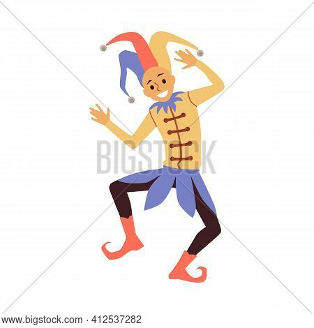 Medieval Court Jester Or Clown In Clownish Costume A Vector Illustration