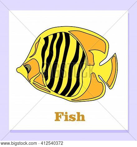 Childish Illustration Of A Snarl. Tropical Yellow Fish. Zebrasoma. The Shortcut Is Training. Isolate