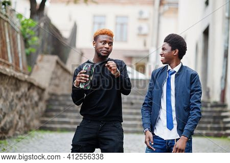 Two Afircan Man Friends Having Fun Outdoor.