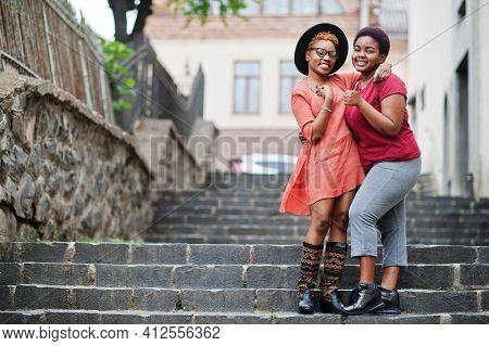 Two Afircan Woman Friends Having Fun Outdoor.