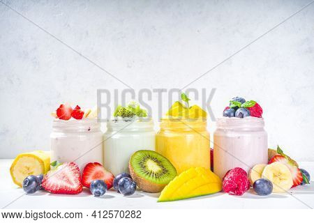 Set Of Various Fruit Berry Yoghurts