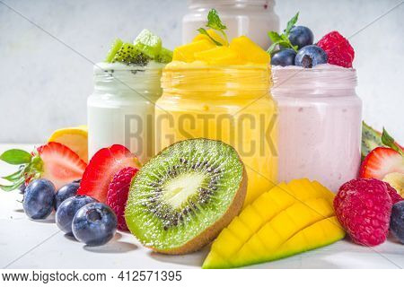 Set Of Various Fruit Berry Yoghurts
