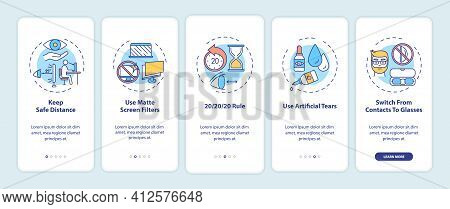 Digital Eyestrain Prevention Tips Onboarding Mobile App Page Screen With Concepts. Keep Safe Distanc