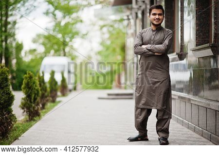 Indo Pakistani Man Wear Traditional Clothes Achkan Or Sherwani.