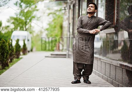 Indo Pakistani Man Wear Traditional Clothes Achkan Or Sherwani.