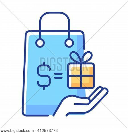 Purchase Bonus Blue Rgb Color Icon. Buying Things In Shops. Doing Shopping And Getting Discounts. Ca