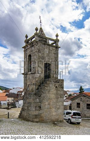 Belmonte, Portugal; May 2017 : Historic Village Of Belmonte Church Of Sao Tiago With Bell In The Tow
