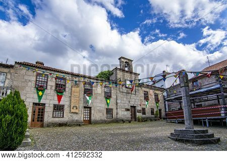 Belmonte, Portugal; May 2017 :decorated Main Square  And Buildings Of Historical Belmonte Village In