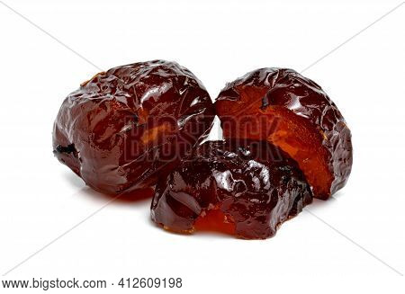 Chinese Date Or Jujube Or Monkey Apple In Syrup Isolated On White Background
