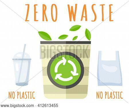 Trash Can With Recycle Sign. Rubbish Container Zero Waste. Refuse Sorting. Garbage-free Environment