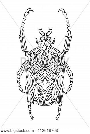 Beetle Goliath Coloring Book. Goliath Beetle Linear Vector Illustration. Anti-stress Coloring Book F